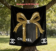 Chanel Gold Glitter Bow Gift Box Flannel Blanket Luxury Christmas Tree Hanging Throw IMG_6962